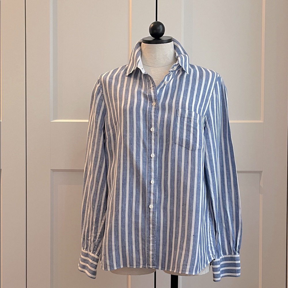 J. Crew Blue and White Striped Button-Down Shirt